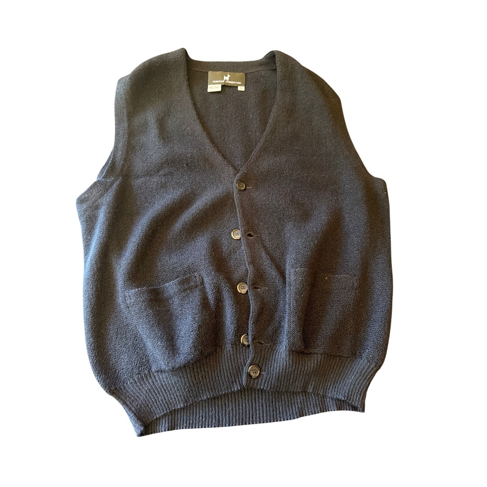 Peruvian Connection Sweater Vest Black 100% Alpaca V-Neck Button Front Pockets L